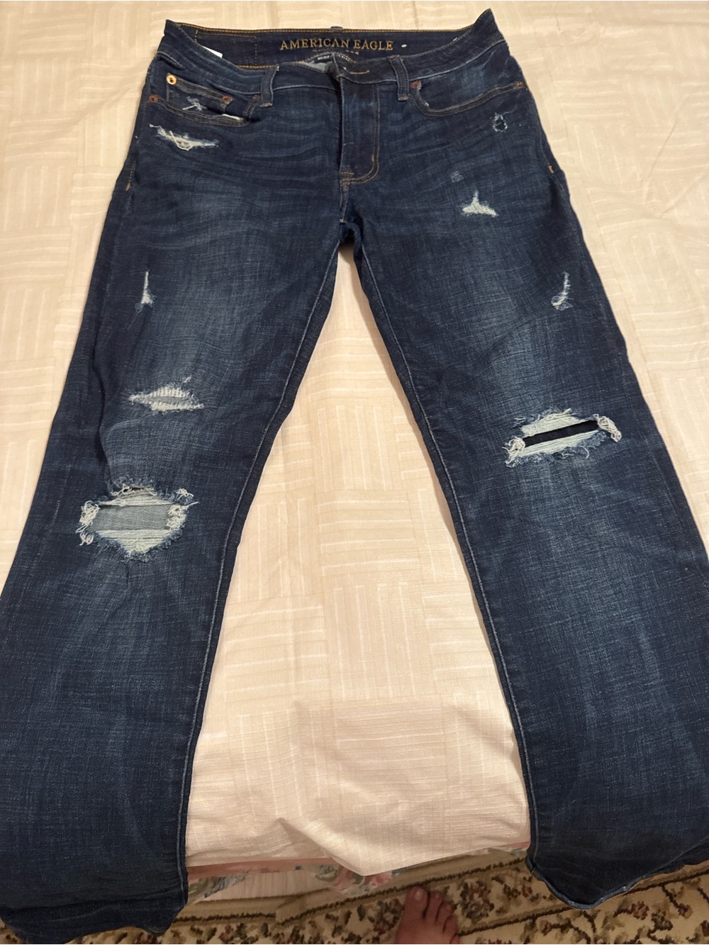 American Eagle Outfitters Dark Indigo Distressed Straight Jeans